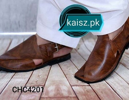 Peshawari Chappal / Sandal – Gents – Genuine Leather – Brown – Double Shaded – Soft Insole – Thin Tyre sole –
