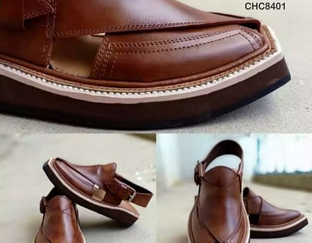Charsadda Kaptaan Chappal Peshawari Chappal / Sandal – Gents – Genuine Leather – Brown – Double Shaded – Soft Insole – Thin Tyre sole