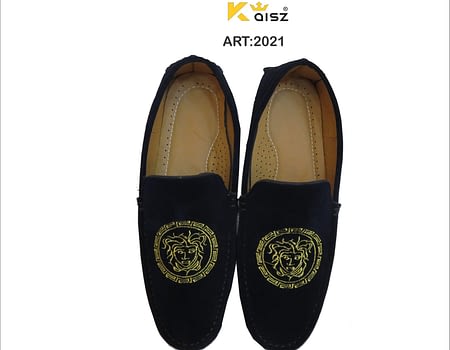 Men’s Black Navy Velvet Embroiderer Moccasin Loafers Shoes for Men & Boys